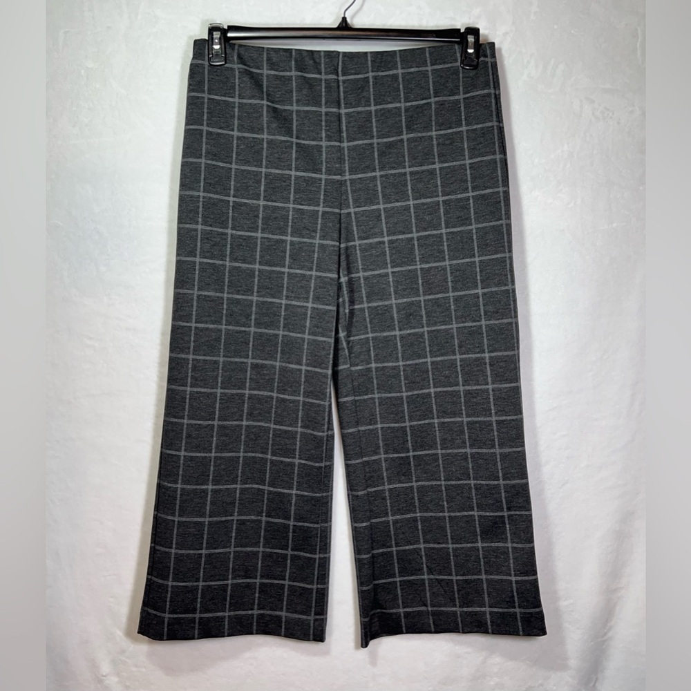 Nicole Miller Gray Plaid Trousers Women’s Size XL Cropped Elastic Waist - Picture 2 of 9